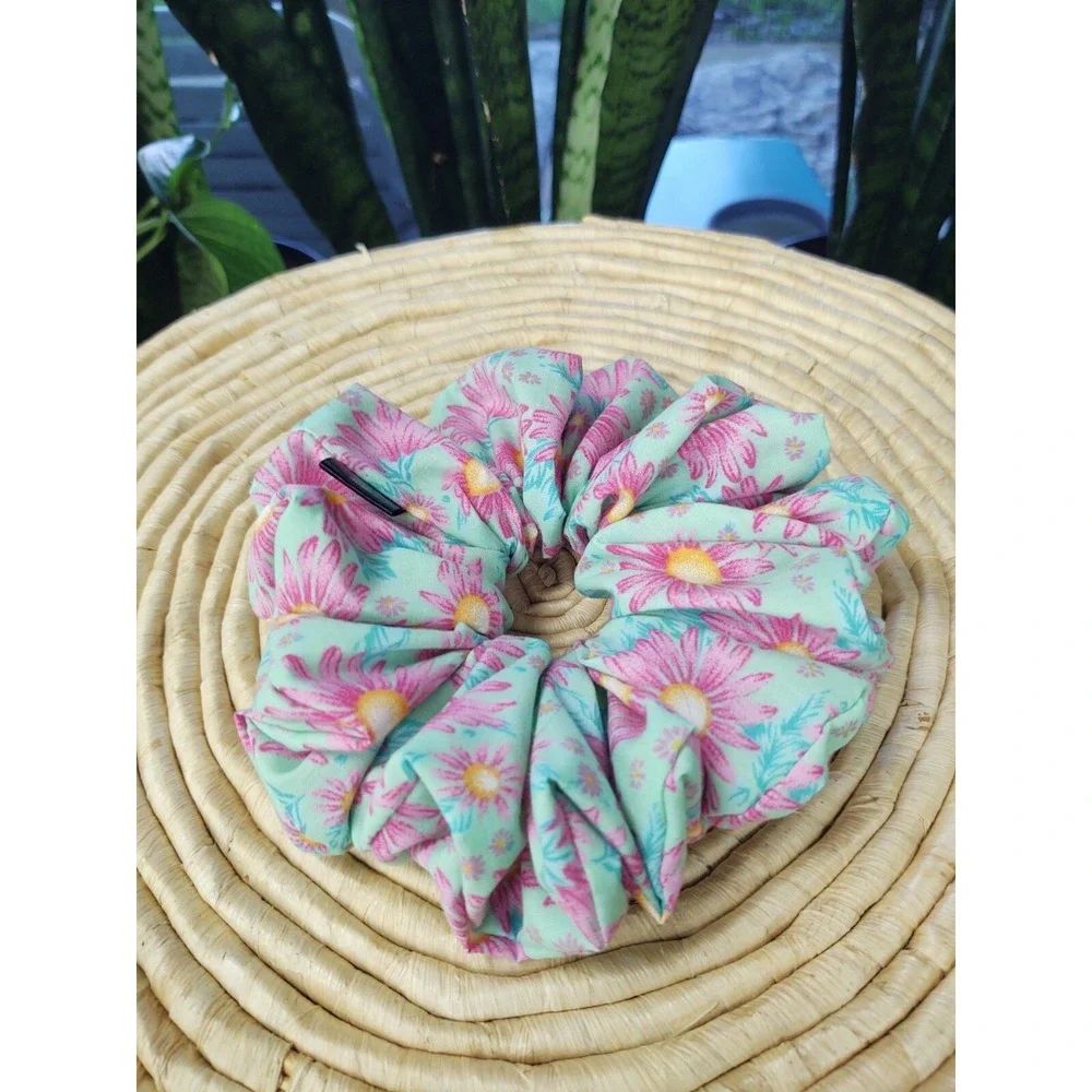 Mint Green Aster Floral Polyester Cotton Blend XXL‎ Scrunchie 7